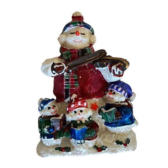 Snowman playing violin / 3 reading snow-kids christmas brooch. 2.5 in - Picture 2 of 13